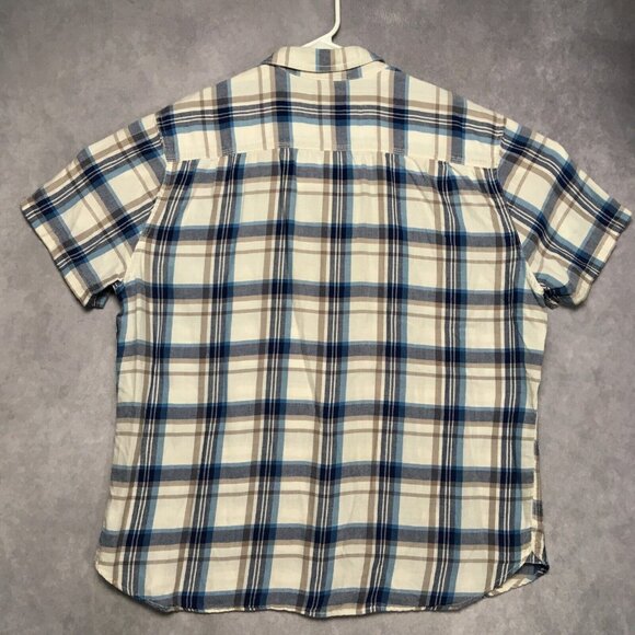Lucky Brand Men Button Up Plaid Shirt size XL Short Sleeve Blue White California - Picture 6 of 15